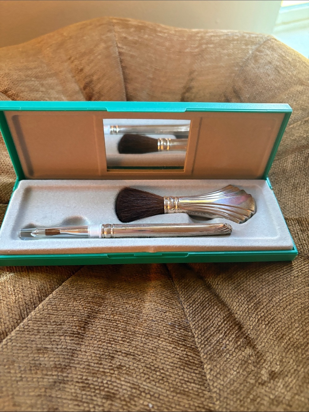 Towle Sterling Silver Makeup Brush Set with Teal Case.